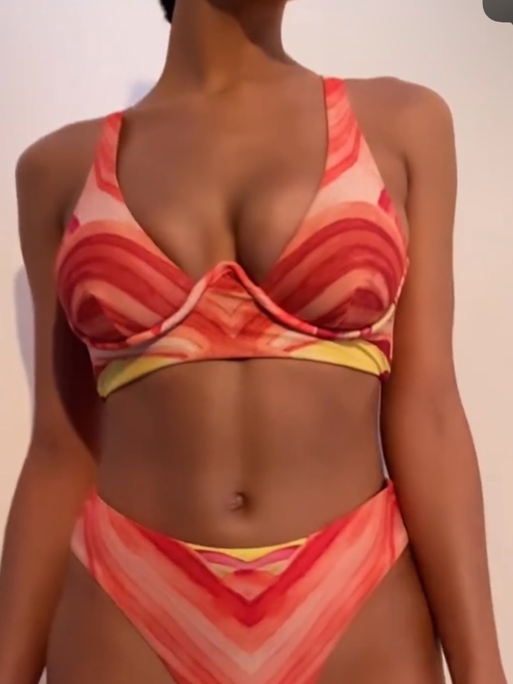 Andrea Iyamah Kasa Longline Underwire Bikini Top Sunset Coral Yellow Red 8 10 - Picture 2 of 6